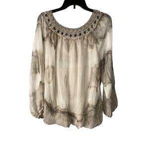 Simply Couture Women's Chiffon & Lace Bubble Blouse Top Medium